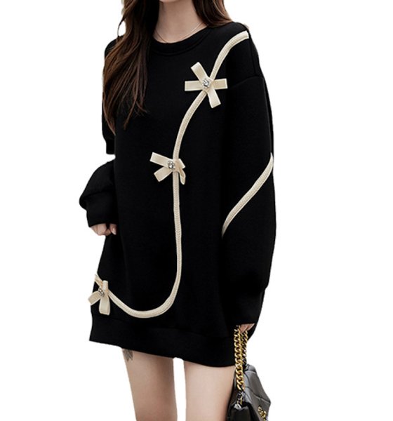 画像2: Women's  Sweatshirt Ribbon Bijou Tunic Dress 　リボンビジュースエットチュニックワンピースドレス (2)