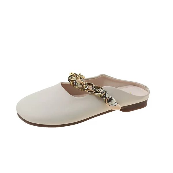 画像2: Scarf chain half pumps Sandals Shoes　フラットレザースカーフチェーン付きハーフパンプスシューズ (2)