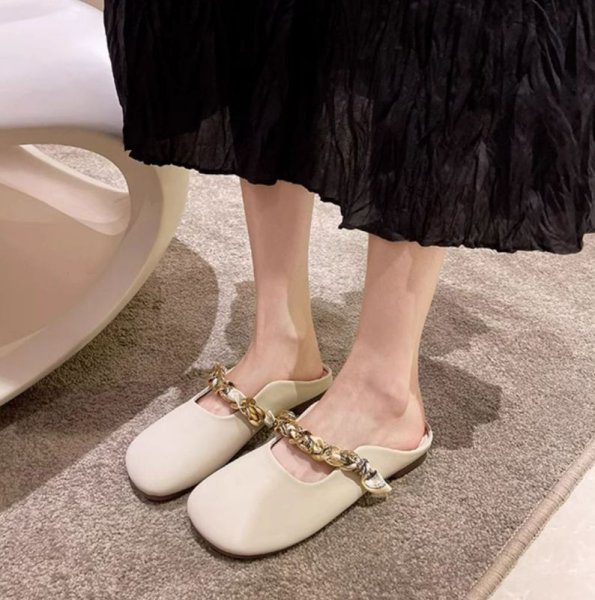 画像5: Scarf chain half pumps Sandals Shoes　フラットレザースカーフチェーン付きハーフパンプスシューズ (5)