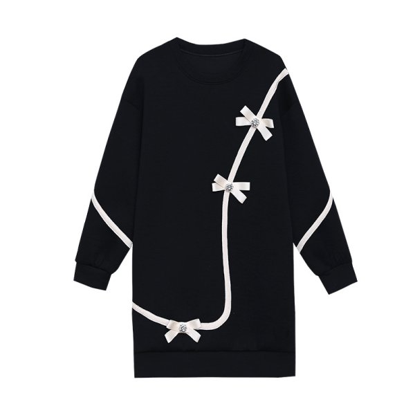 画像1: Women's  Sweatshirt Ribbon Bijou Tunic Dress 　リボンビジュースエットチュニックワンピースドレス (1)