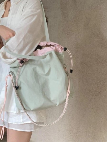 画像7: Casual pleated bucket bag Eco shopping Tote Shoulder Bag　プリーツナイロンバケットエコトートショルダーバッグ (7)