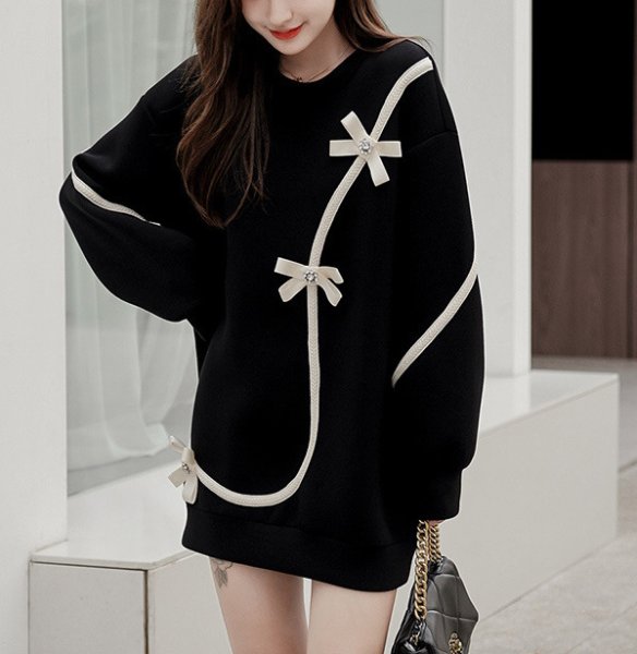 画像3: Women's  Sweatshirt Ribbon Bijou Tunic Dress 　リボンビジュースエットチュニックワンピースドレス (3)