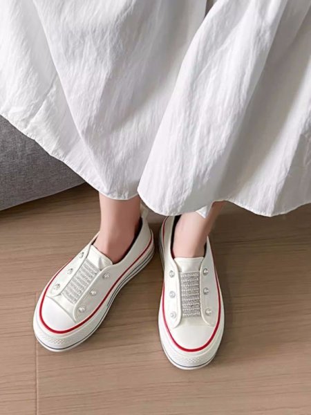 画像8: rhinestones Lace-up platform canvas sneakers　男女兼用ユニセックスラインストーン＆パール付き厚底レースアップキャンバススニーカー (8)