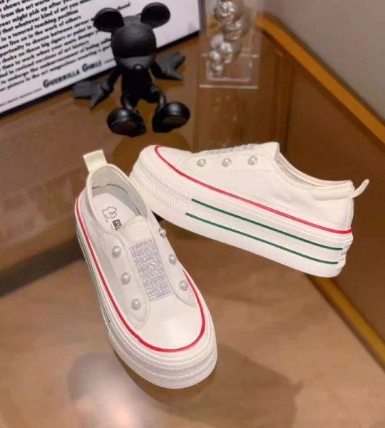 画像6: rhinestones Lace-up platform canvas sneakers　男女兼用ユニセックスラインストーン＆パール付き厚底レースアップキャンバススニーカー (6)