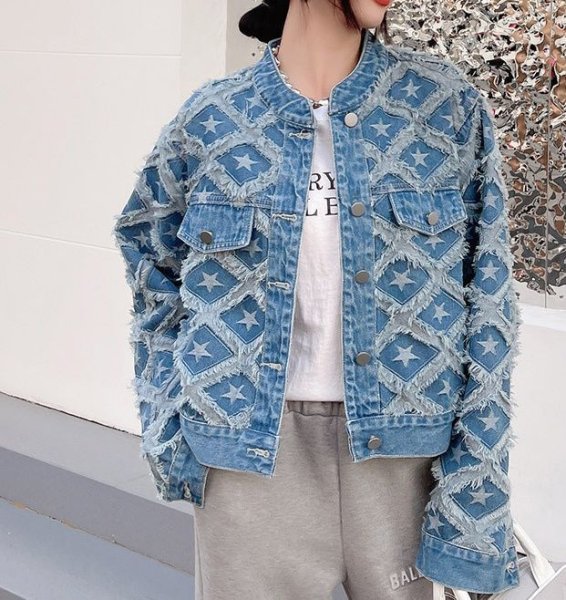 画像5: Women's Short length Star fringe denim jacket outer 　ショート丈スターフリンジデニムGジャンジャケットアウター (5)
