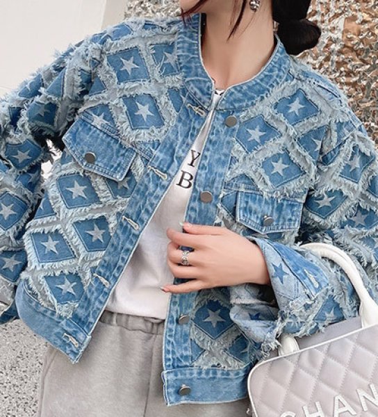 画像3: Women's Short length Star fringe denim jacket outer 　ショート丈スターフリンジデニムGジャンジャケットアウター (3)