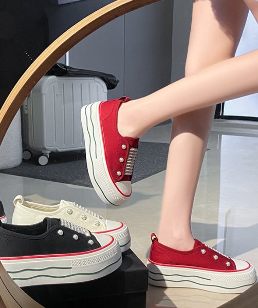 画像9: rhinestones Lace-up platform canvas sneakers　男女兼用ユニセックスラインストーン＆パール付き厚底レースアップキャンバススニーカー (9)