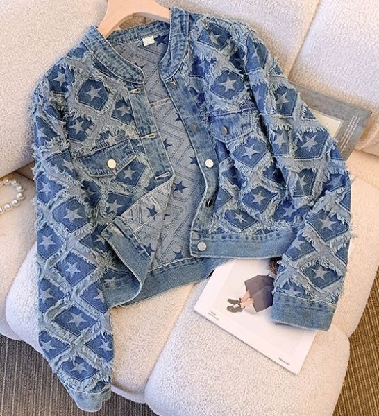 画像8: Women's Short length Star fringe denim jacket outer 　ショート丈スターフリンジデニムGジャンジャケットアウター (8)