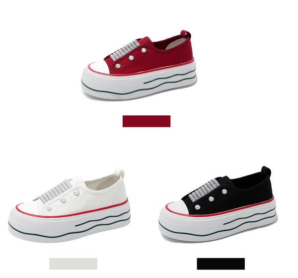 画像4: rhinestones Lace-up platform canvas sneakers　男女兼用ユニセックスラインストーン＆パール付き厚底レースアップキャンバススニーカー (4)