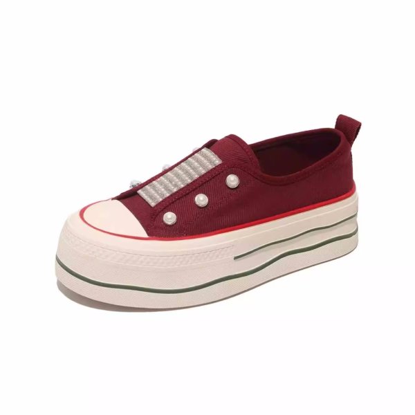 画像3: rhinestones Lace-up platform canvas sneakers　男女兼用ユニセックスラインストーン＆パール付き厚底レースアップキャンバススニーカー (3)