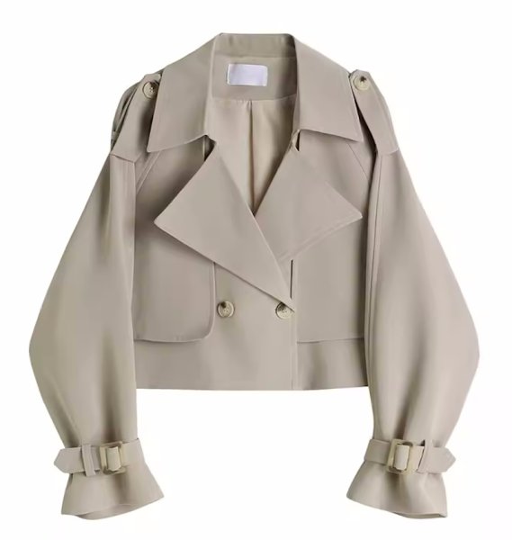 画像1: Women's  Short double-breasted windbreaker jacket, trench coat　ショートダブルブレストウインドブレーカージャケット トレンチコート (1)