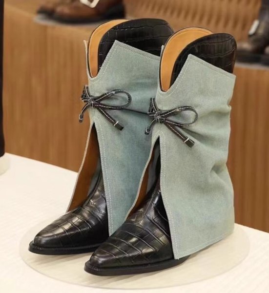 画像3: Genuine Leather V-neck Bow Mid-leg Pant Boots 　本革Vネックボウミッドレッグパンツマントブーツシューズ (3)