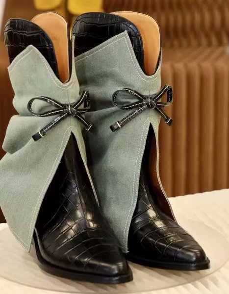 画像5: Genuine Leather V-neck Bow Mid-leg Pant Boots 　本革Vネックボウミッドレッグパンツマントブーツシューズ (5)