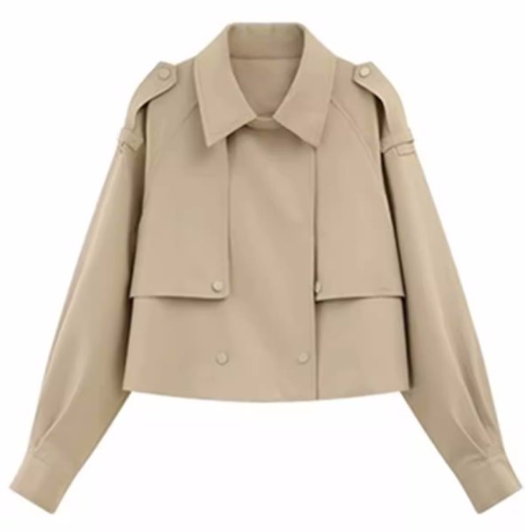 画像2: Women's  loose short lapel khaki jacket suspenders pleated skirt two-piece suit set up   ショートラペルベージュジャケットサスペンダープリーツスカートツーピーススーツセットアップ (2)