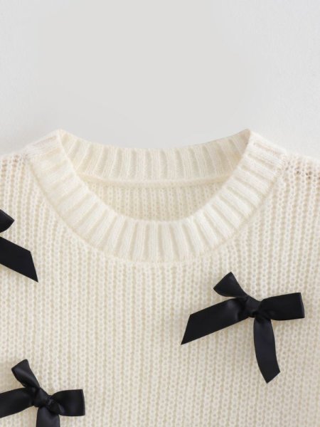 画像5: Women's Round neck ribbon round neck sweater knit  ラウンドネックリボンラウンドネックセーター　ニット (5)