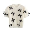 画像1: Women's Round neck ribbon round neck sweater knit  ラウンドネックリボンラウンドネックセーター　ニット (1)