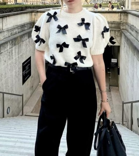 画像2: Women's Round neck ribbon round neck sweater knit  ラウンドネックリボンラウンドネックセーター　ニット (2)