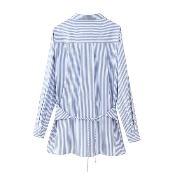 画像8: Women's Loose striped strap long sleeve shirt tunic blouse　ストライプ変形スタイル長袖ブラウスシャツチュニック (8)