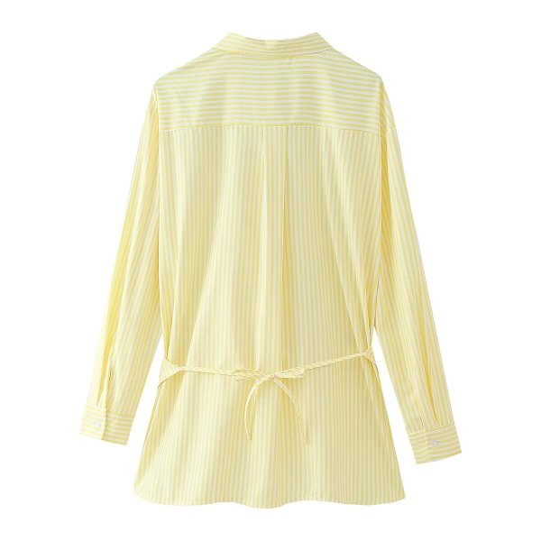 画像9: Women's Loose striped strap long sleeve shirt tunic blouse　ストライプ変形スタイル長袖ブラウスシャツチュニック (9)