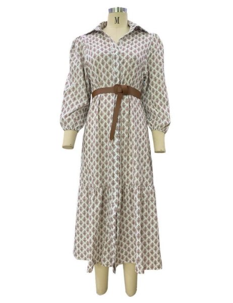 画像9: Women's  Classic print V-neck long maxi dress One piece　クラシカルプリントVネックロングマキシワンピースドレス (9)