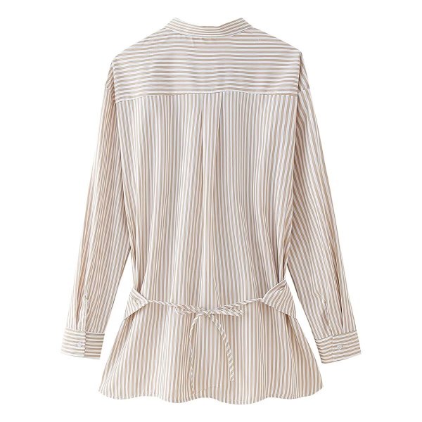画像10: Women's Loose striped strap long sleeve shirt tunic blouse　ストライプ変形スタイル長袖ブラウスシャツチュニック (10)