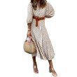 画像1: Women's  Classic print V-neck long maxi dress One piece　クラシカルプリントVネックロングマキシワンピースドレス (1)