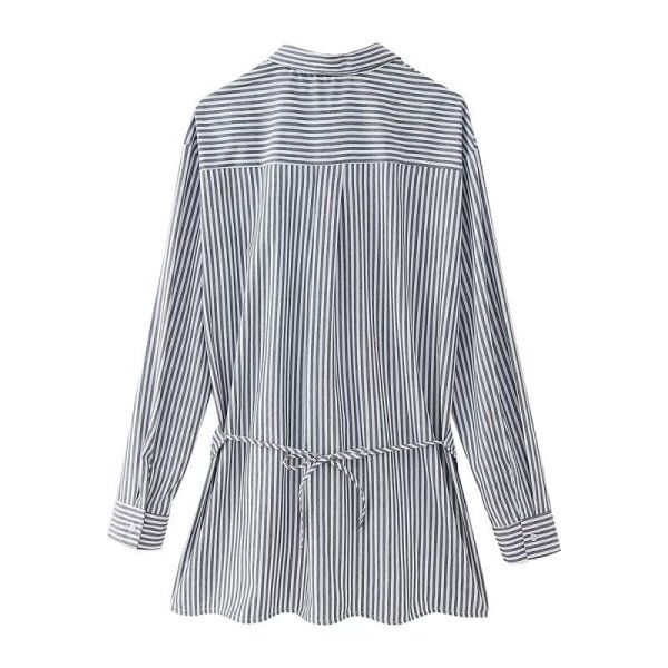 画像12: Women's Loose striped strap long sleeve shirt tunic blouse　ストライプ変形スタイル長袖ブラウスシャツチュニック (12)