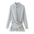 画像1: Women's Loose striped strap long sleeve shirt tunic blouse　ストライプ変形スタイル長袖ブラウスシャツチュニック (1)