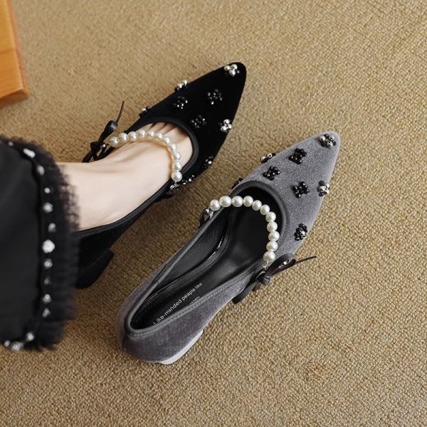 画像5: Pearl & ribbon high heel suede pumps shoes 　パール&リボンハイヒールスエードパンプスシューズ (5)