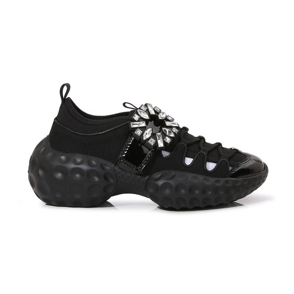 画像1: Rhinestone Buckle Hollow Breathable Mesh Platform Dad Sneakers　男女兼用ユニセックスライントーンバックルメッシュ厚底レースアップスニーカー (1)
