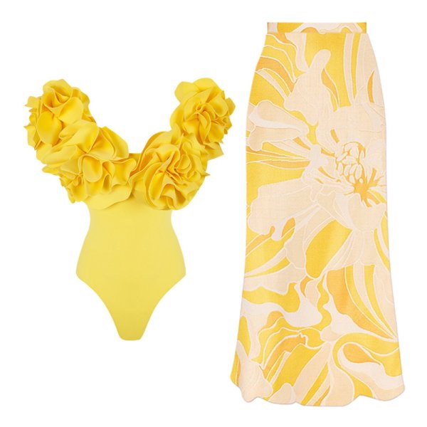 画像10: Women's Flower tube top one piece swimsuit long skirt swimsuit + skirt set　フラワーチューブトップワンピース水着ロングスカート 水着+スカートセット (10)