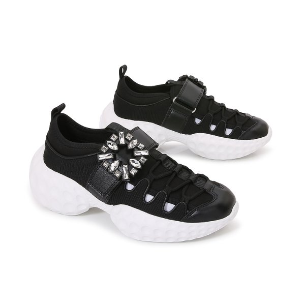 画像10: Rhinestone Buckle Hollow Breathable Mesh Platform Dad Sneakers　男女兼用ユニセックスライントーンバックルメッシュ厚底レースアップスニーカー (10)