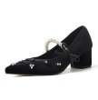 画像1: Pearl & ribbon high heel suede pumps shoes 　パール&リボンハイヒールスエードパンプスシューズ (1)