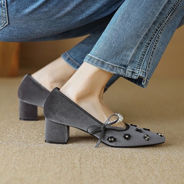 画像9: Pearl & ribbon high heel suede pumps shoes 　パール&リボンハイヒールスエードパンプスシューズ (9)