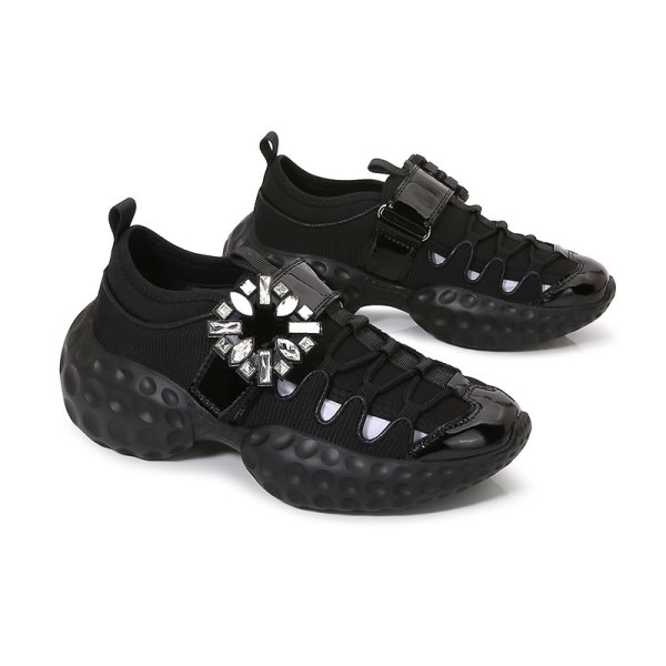 画像8: Rhinestone Buckle Hollow Breathable Mesh Platform Dad Sneakers　男女兼用ユニセックスライントーンバックルメッシュ厚底レースアップスニーカー (8)