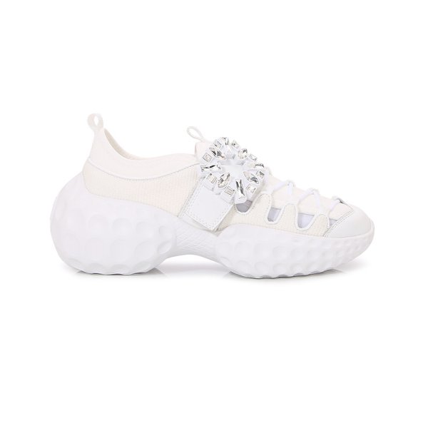 画像2: Rhinestone Buckle Hollow Breathable Mesh Platform Dad Sneakers　男女兼用ユニセックスライントーンバックルメッシュ厚底レースアップスニーカー (2)