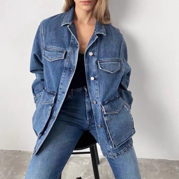 画像3: Women's Wide pocket washed military style denim jacket G-jacket coat　ワイドポケットウォッシュドミリタリースタイルデニムジャケットGジャン (3)