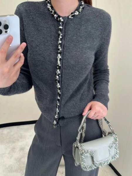 画像10: Women's Long sleeve French Style Beaded Cardigan Sweater Knit　ビーズスパンコール長袖カーディガンセーターニット (10)