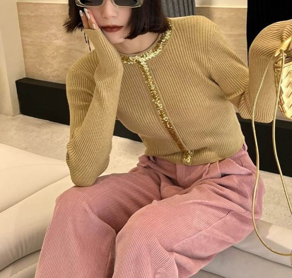 画像3: Women's Sequined round neck ribbed short sweater knit 　スパンコールラウンドネックリブ ショート丈セーター ニット (3)