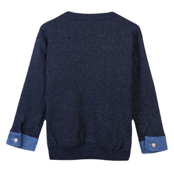 画像2: Women's Long sleeve V neck double pocket beaded slim fit commuter style knit cardigan sweater 　Vネックダブルデニムポケットビジュー長袖カーディガンセーターニット (2)