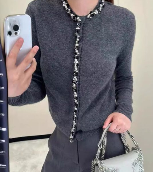 画像9: Women's Long sleeve French Style Beaded Cardigan Sweater Knit　ビーズスパンコール長袖カーディガンセーターニット (9)