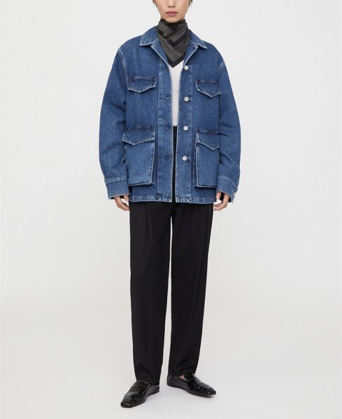 画像1: Women's Wide pocket washed military style denim jacket G-jacket coat　ワイドポケットウォッシュドミリタリースタイルデニムジャケットGジャン (1)