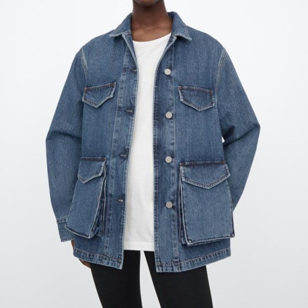 画像2: Women's Wide pocket washed military style denim jacket G-jacket coat　ワイドポケットウォッシュドミリタリースタイルデニムジャケットGジャン (2)