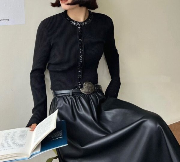 画像7: Women's Sequined round neck ribbed short sweater knit 　スパンコールラウンドネックリブ ショート丈セーター ニット (7)