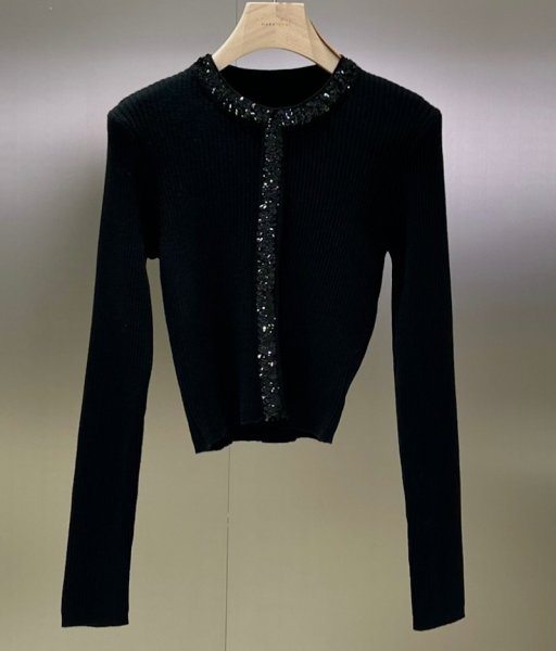 画像10: Women's Sequined round neck ribbed short sweater knit 　スパンコールラウンドネックリブ ショート丈セーター ニット (10)