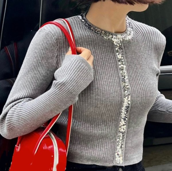 画像4: Women's Sequined round neck ribbed short sweater knit 　スパンコールラウンドネックリブ ショート丈セーター ニット (4)
