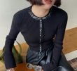 画像1: Women's Sequined round neck ribbed short sweater knit 　スパンコールラウンドネックリブ ショート丈セーター ニット (1)