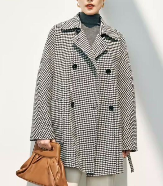 画像4: Women's Cashmere coat mid-length wool coat half-coat jacket outer 　ウールカシミア混紡ミドル丈コートジャケットアウター (4)