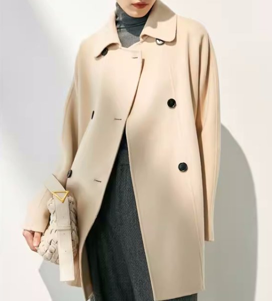 画像14: Women's Cashmere coat mid-length wool coat half-coat jacket outer 　ウールカシミア混紡ミドル丈コートジャケットアウター (14)
