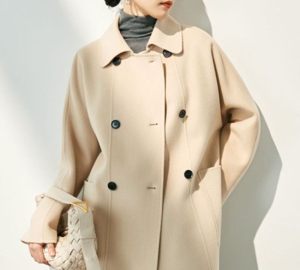 画像2: Women's Cashmere coat mid-length wool coat half-coat jacket outer 　ウールカシミア混紡ミドル丈コートジャケットアウター (2)
